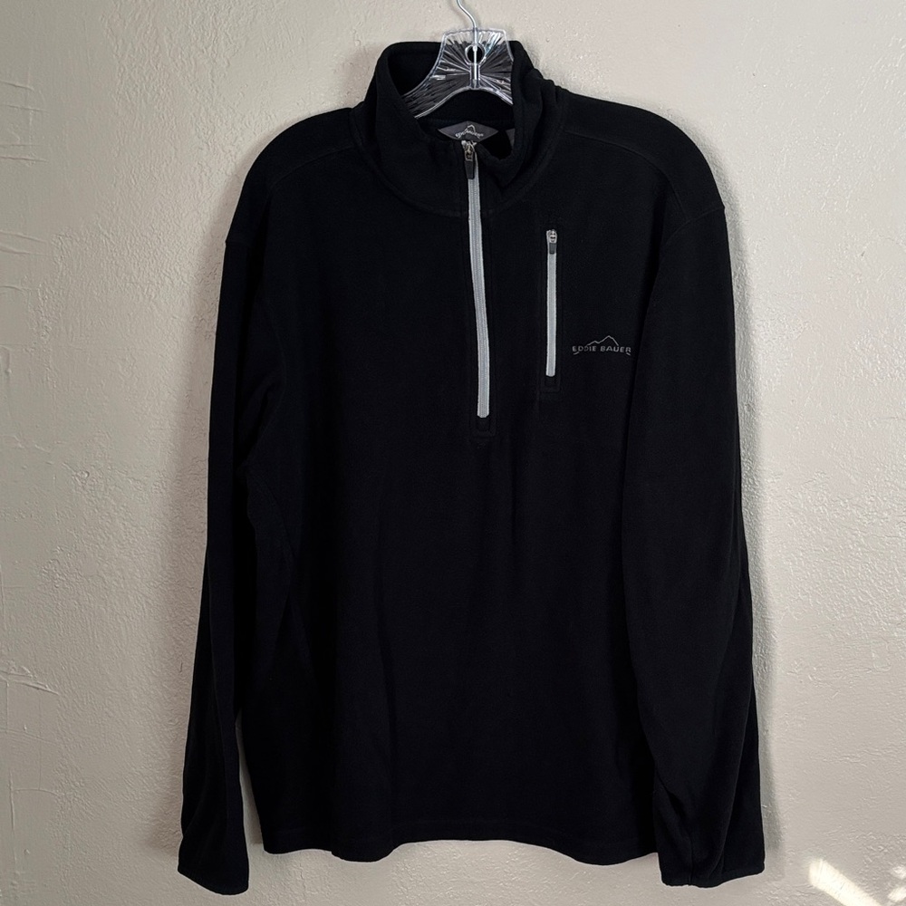 EDDIE BAUER Men's Long Sleeve Black Fleece Half Zip Size Medium